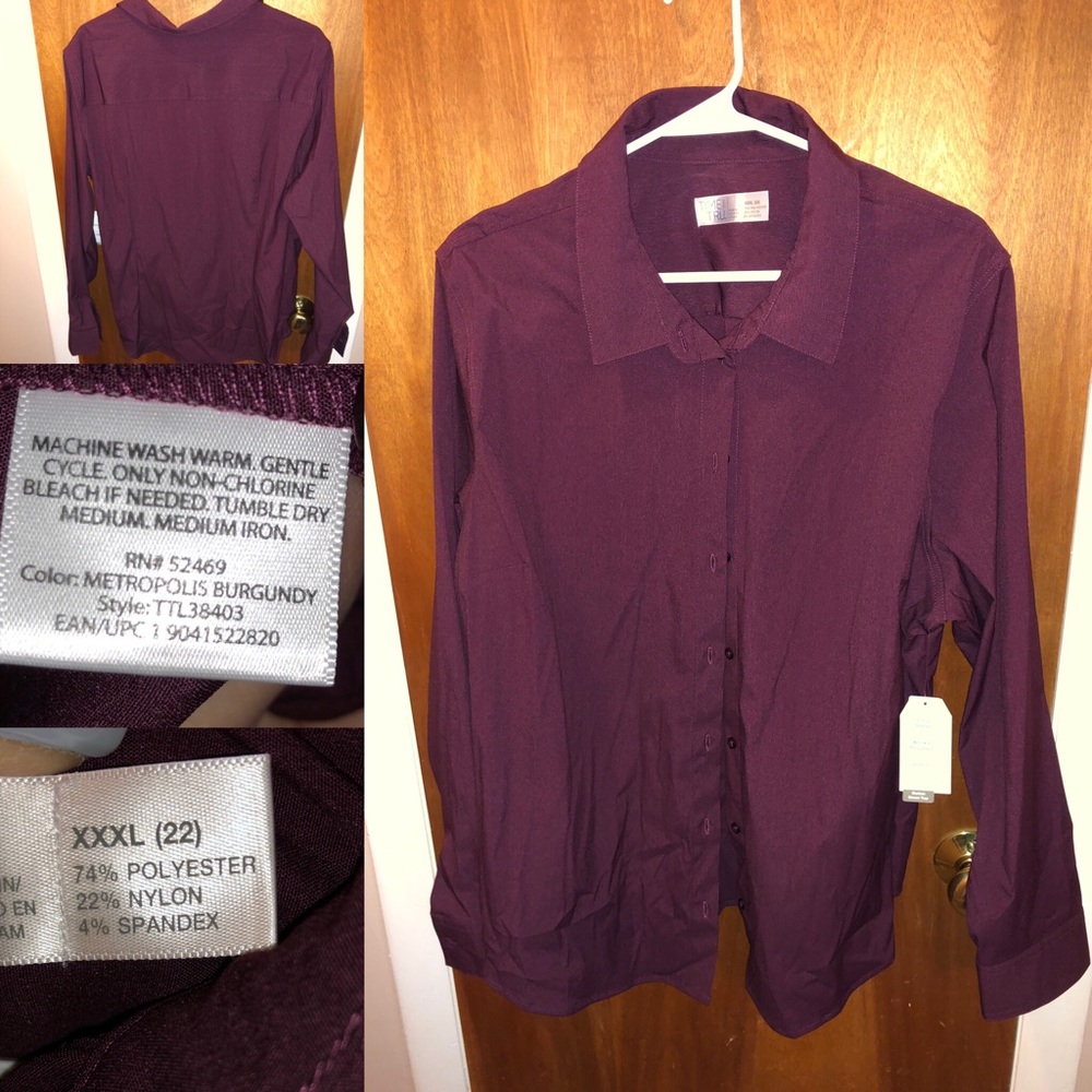 Time & Tru Burgundy Button Down Blouse